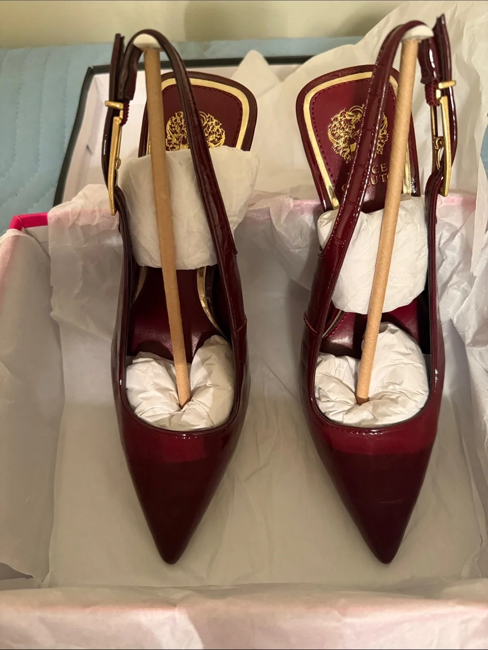 Vince Camuto Women's Burgundy Patent Pointed Slingback Heel